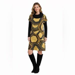 Addie Geo Print Cowl Neck Layered Sweater Dress Tunic L